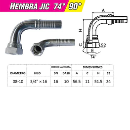 Conector Hidráulico 3/4 x 16 Hembra Jic 90 grados