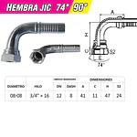 Conector Hidráulico 3/4 X 16 Corto Hembra Jic 90 Grados