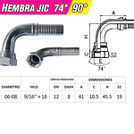 Conector Hidráulico 9/16 x 18 Hembra Jic 90 grados