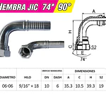 Conector Hidráulico 9/16 x 18 corto Hembra Jic 90 grados