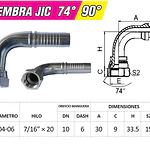 Conector Hidráulico 7/16 x 20 Hembra Jic 90 grados