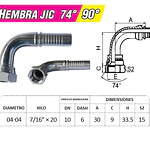 Conector Hidráulico 7/16 x 20 Corto Hembra Jic 90 grados