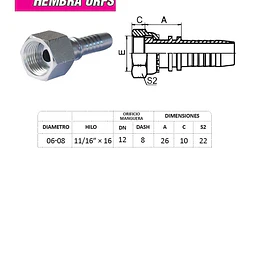 Conector Hidráulico ORFS 11/16 x 16 Hembra 