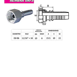 Conector Hidráulico ORFS 11/16 x 16 corto Hembra 