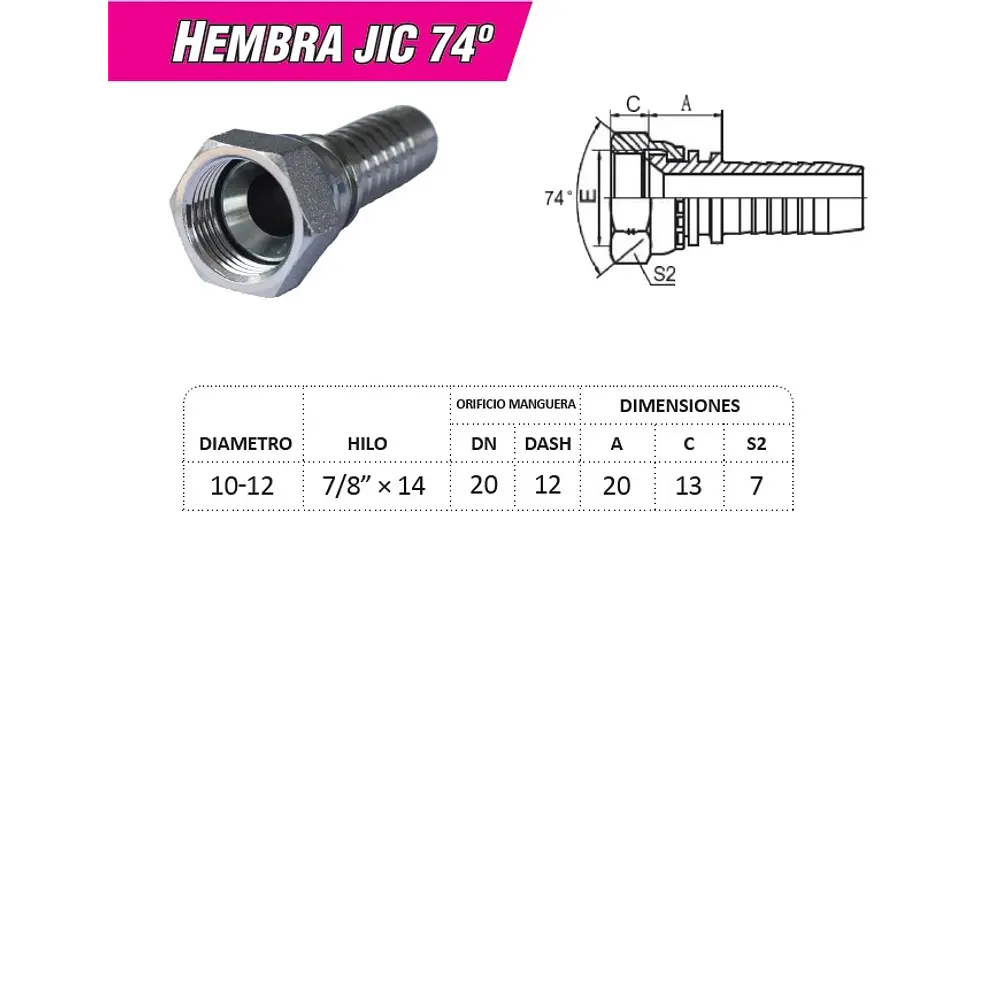Conector Hidraulico 7/8 x 14 Hembra Jic 74