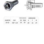 Conector Hidraulico 7/8 x 14 corto Hembra Jic 74