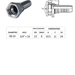 Conector Hidraulico 3/4 x 16 corto Hembra Jic 74