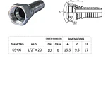 Conector Hidraulico 1/2 x 20 Hembra  Jic 74