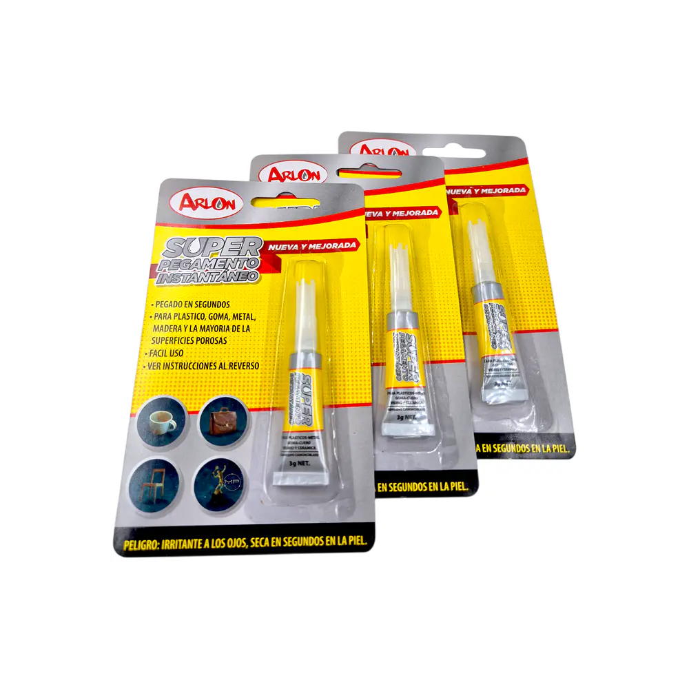 Pegamento Instantáneo Super Adhesivo Arlon (gotita) Pack 3