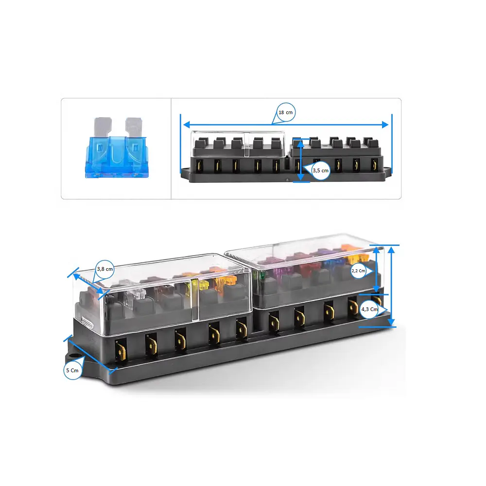 Caja Porta Fusible Automotriz para 10 Fusibles