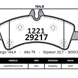 Pastilla Freno Trasera Cerámica Para Vw Crafter 50 2.5 TDI