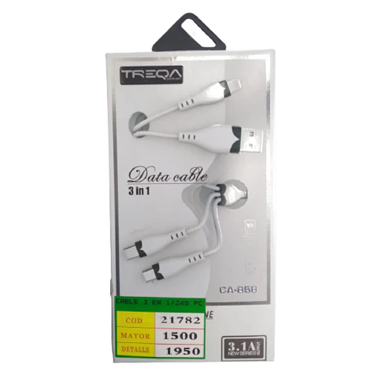 Cable 3 en 1 V8, Tipo C, IOS (21782)