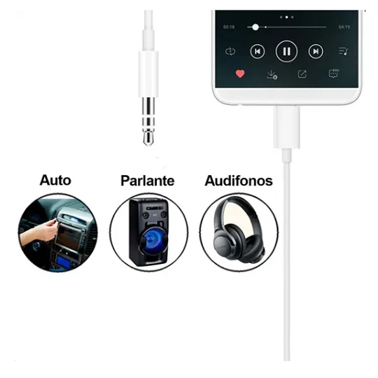 Cable Auxiliar Tipo C Jack Plug 3.5mm Macho Adaptador Audio (23795)