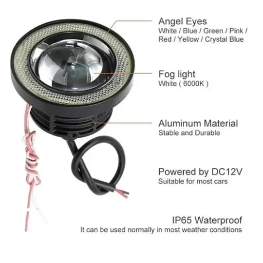 Foco Neblinero 89mm  Led Ojos De Ángel Blanco Y Aro Azul, X2 (21814)