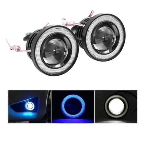 Foco Neblinero 76mm Led Ojos De Ángel Blanco Y Aro Azul X2 (21815)