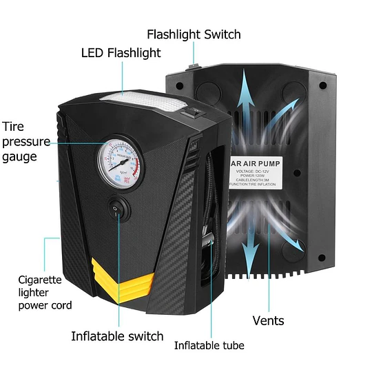 Compresor de aire portátil 12V DC Inflador de neumáticos 150PSI  (23289)