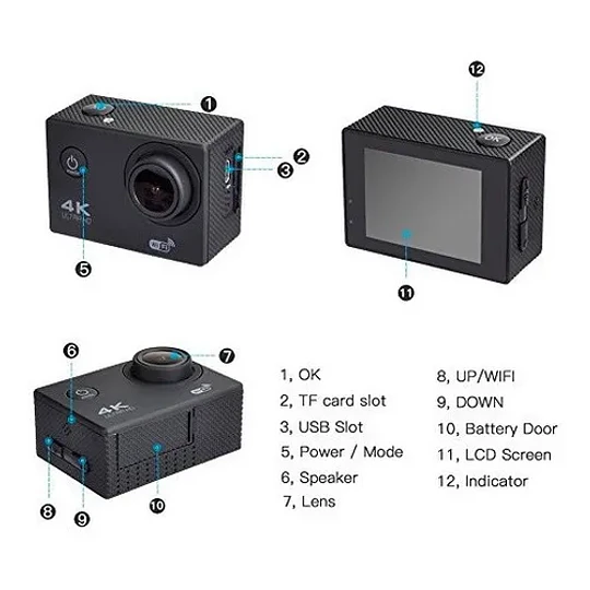 Camara Deportiva Accion 4k Ultra Hd Wifi Sumergible 30m