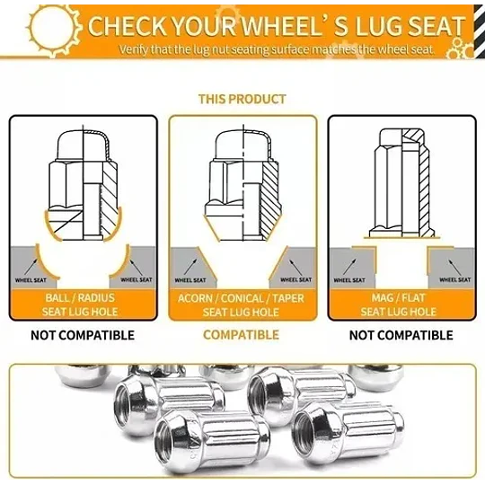 Set 16 Tuercas Estriada Seguridad De 6 Caras + Llave M12x1.5