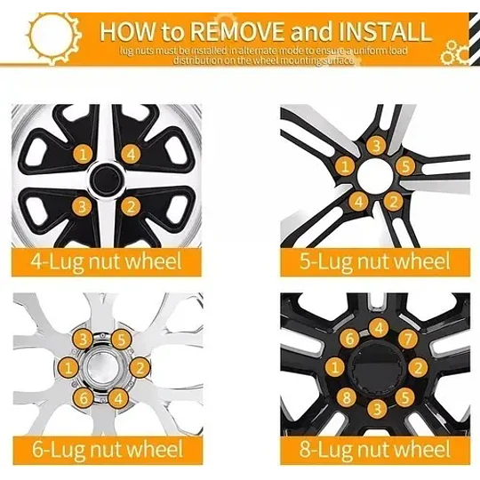 Set 16 Tuercas Estriada Seguridad De 6 Caras + Llave M12x1.5