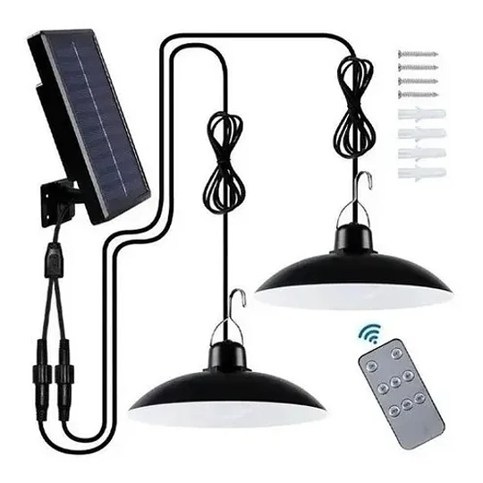 Lampara Solar Doble Colgante + Panel Solar + Control