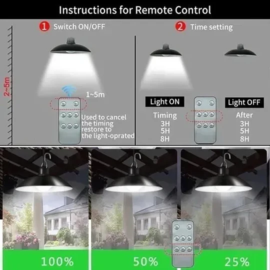 Lampara Solar Doble Colgante + Panel Solar + Control
