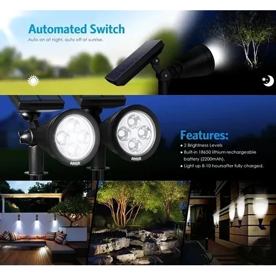 Foco Solar Farol Led Panel Solar Estaca Tierra Jardín Pared