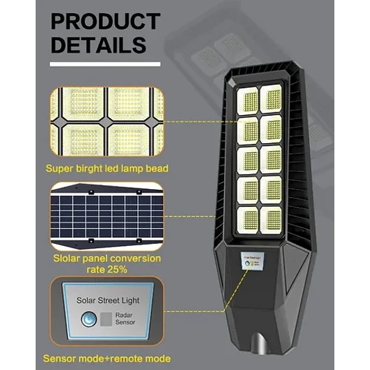 Foco Solar 500w Exterior+ Soporte+ Control Remoto