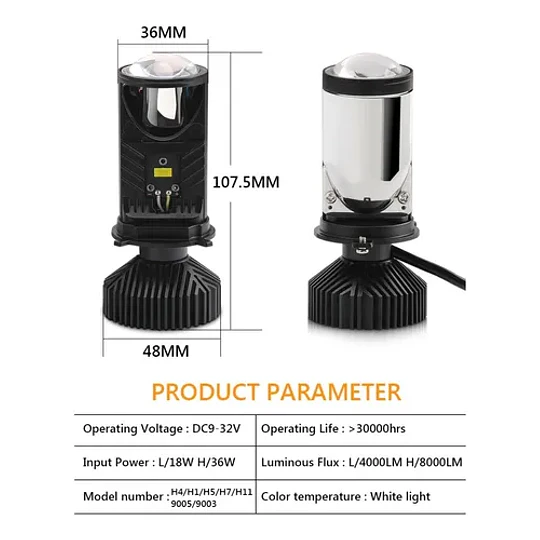 Ampolleta Led Optico H4 Y9 Auto Lúmenes 36w
