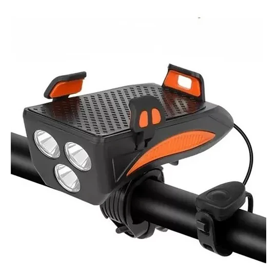 Soporte Celular Luz + Bocina Usb Recargable Bicicleta