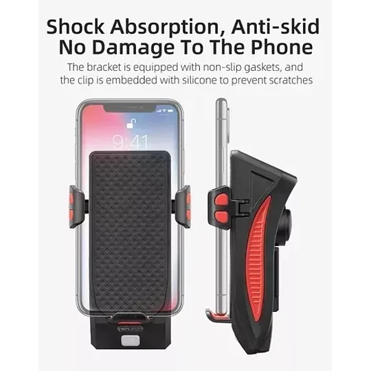 Soporte Celular Luz + Bocina Usb Recargable Bicicleta