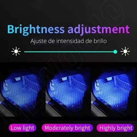Tira De Luces Led De Neón Rgb Interior Auto 12v Bluetooth