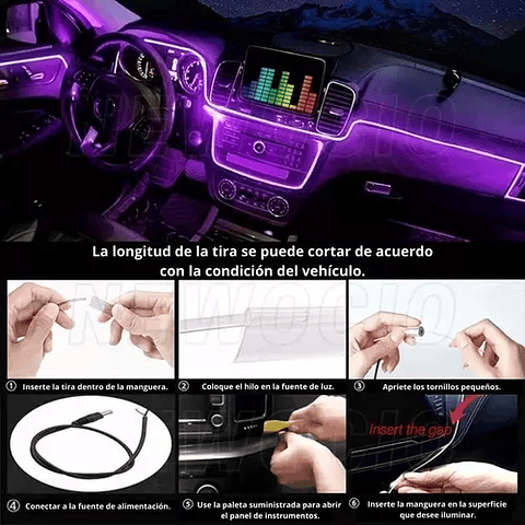 Tira De Luces Led De Neón Rgb Interior Auto 12v Bluetooth