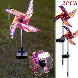 2pcs Luces De Molino De Viento Solar Jardín Al Aire Libre