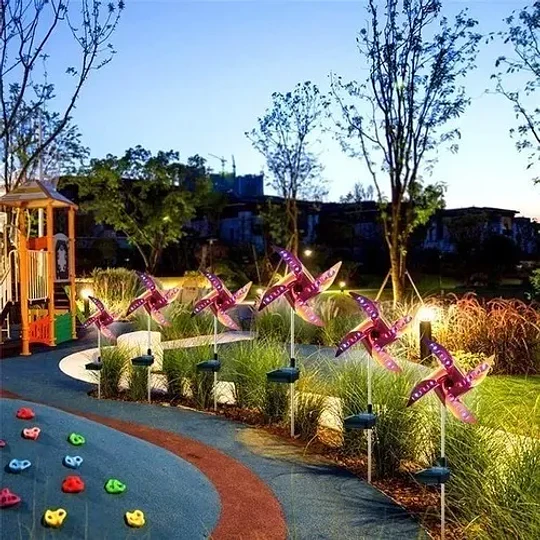 2pcs Luces De Molino De Viento Solar Jardín Al Aire Libre