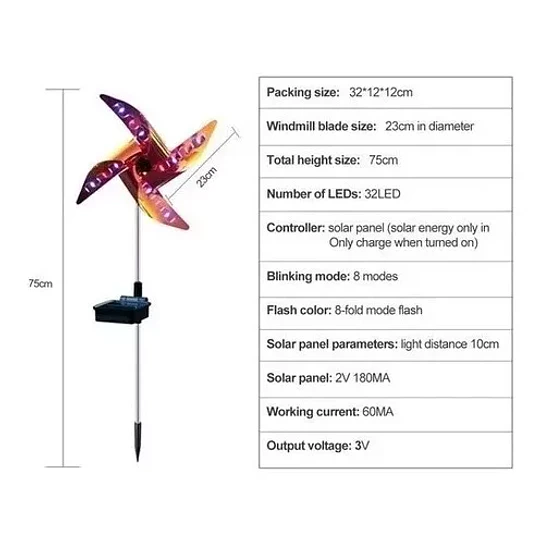 2pcs Luces De Molino De Viento Solar Jardín Al Aire Libre