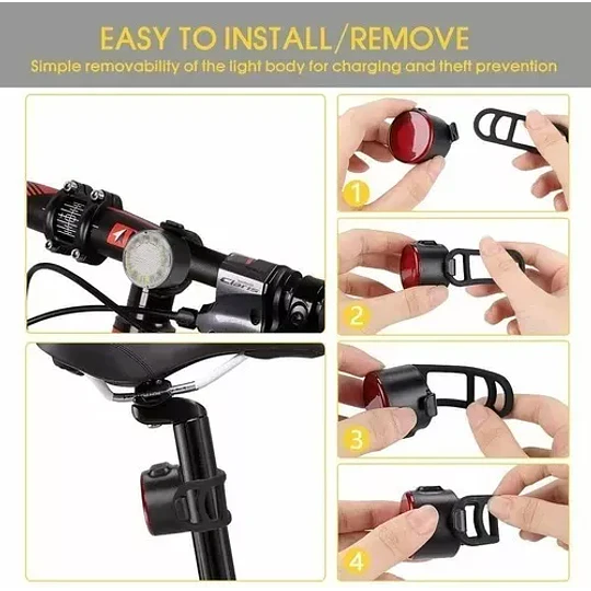 Set De Luces Bicicleta Usb Recargable Delantera Y Trasera