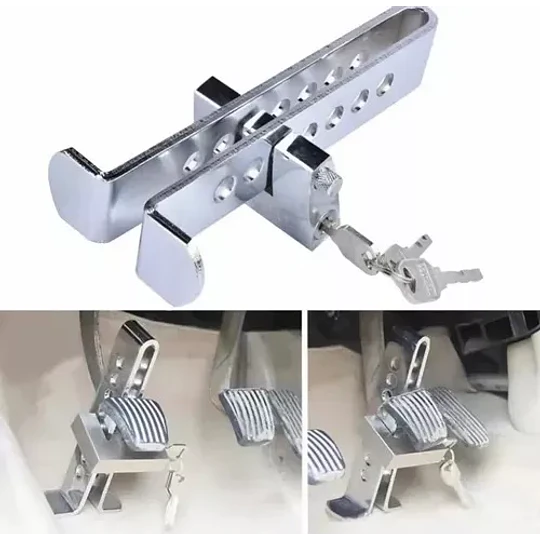 Traba Pedal + Candado + 2 Llaves Seguridad Auto Antirobo