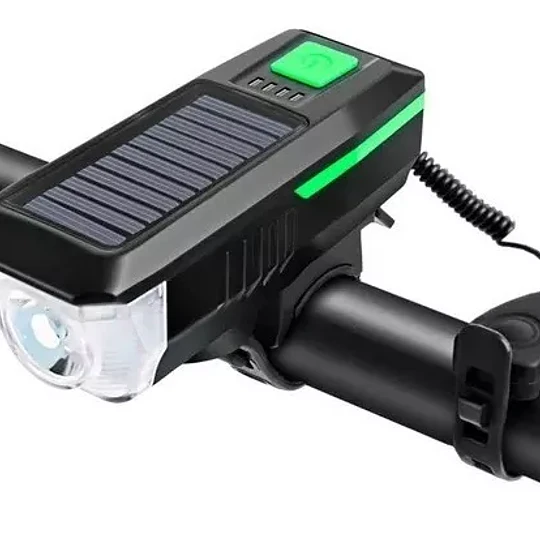 Luz Led Delantera Para Bicicleta Solar Recargable Con Bocina