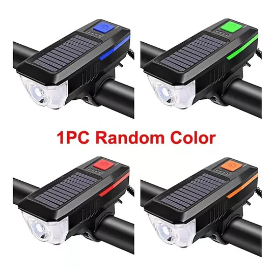 Luz Led Delantera Para Bicicleta Solar Recargable Con Bocina