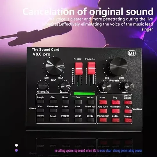 V8x Pro Live Sound Card 15 Efectos De Sonido Set De Micrófon