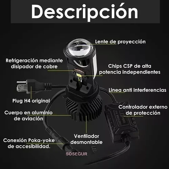 Ampolletas Lupa Led Premium H4 Motos Autos