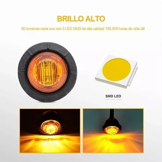Redonda Camión Lateral Led Luz Indicadora 10 Pzs 12v