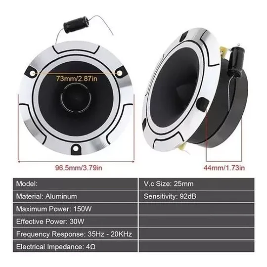 Kit Par Tweeter Optimizador Sonido 150wmax 10cm Aluminio
