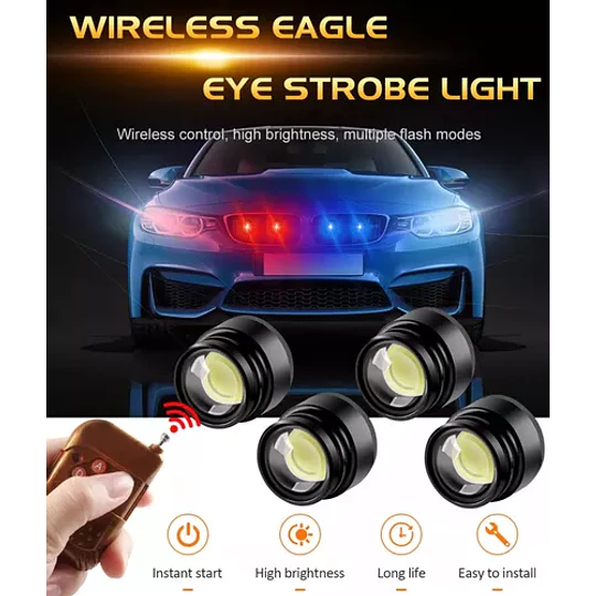 X4 Ojo De Águila Destellante Con Control Rojo-azul 12v Auto