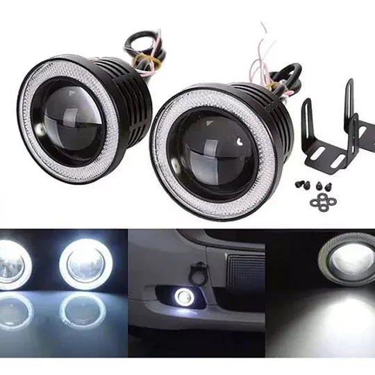 Par Focos Neblineros Led Ojos De Ángel 89mm Blanco + Blanco