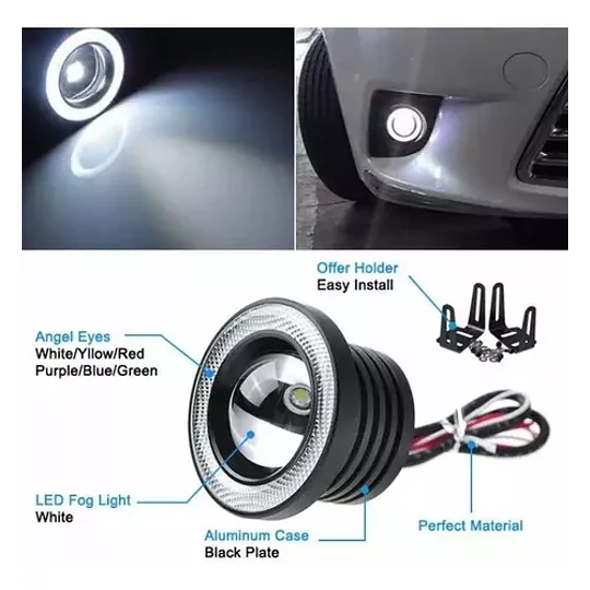 Par Focos Neblineros Led Ojos De Ángel 89mm Blanco + Blanco