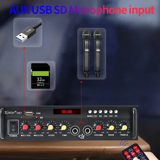 Kinter Amplificador Karaoke Para Hogar Y Autos