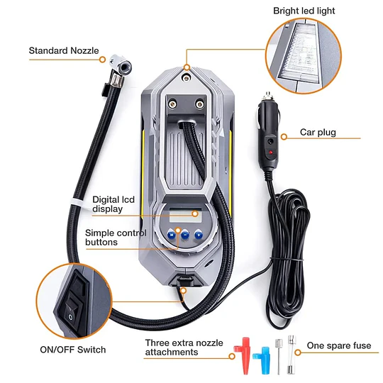 Mini Compresor 12v Inflador Auto C/ Kit Parche Tarugo Moto