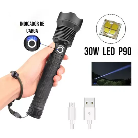 Potente Linterna Led P90 De Carga Usb Aleación De Aluminio