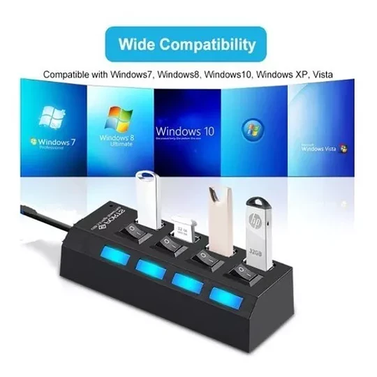 Multipuerto Hub 4 Usb Extension 4 Puertos Extensor Botones